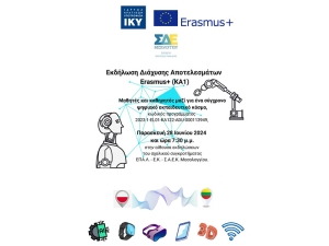 ΣΔΕ Μεσολογγίου: Εκδήλωση Διάχυσης Αποτελεσμάτων Erasmus+ (ΚΑ1) - Παρασκευή 28/6/2024 και ώρα 19:30