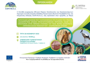 Ημερίδα παρουσίασης δράσεων στην περιοχή του τέως Φορέα Διαχείρισης Λιμνοθάλασσας Μεσολογγίου-Ακαρνανικών Ορέων (Τρι 28/11/2023 10:00 πμ)